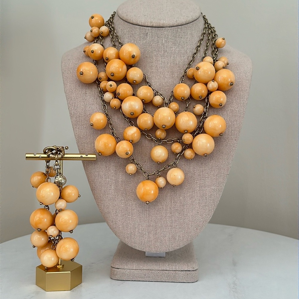 J. Crew Ombré Pearl Cluster Necklace Orange Sherbert